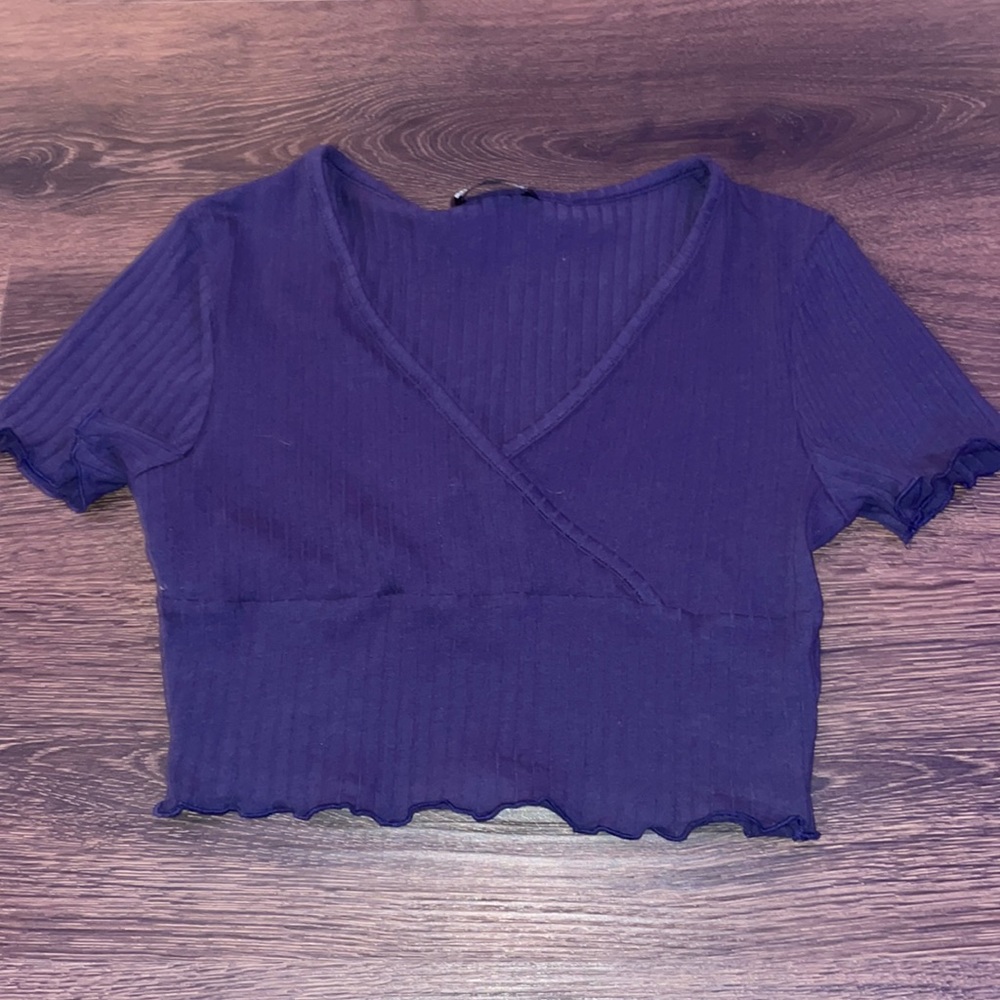 Navy SHEIN Cross Over Crop Top